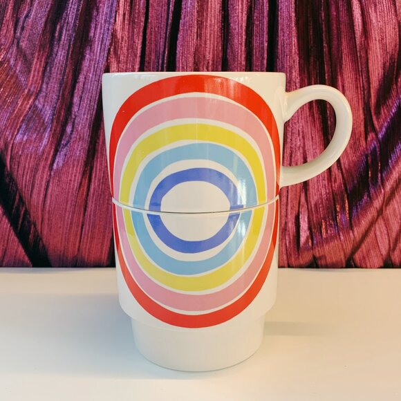 Set of 2 NWT Rainbow Stacking Mugs | Ceramic Mug Set 70s Pride Gift - Picture 7 of 11